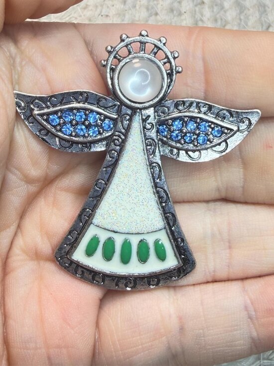 Kenneth Cole Jewelry - Kenneth Cole Angel Brooch | Blue Rhinestone Enamel Pin | Vintage Figural Jewelry